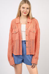 VERY J Women's Button-Up Long Sleeve Lace Shirt with Patch Pockets - Casual & Sophisticated